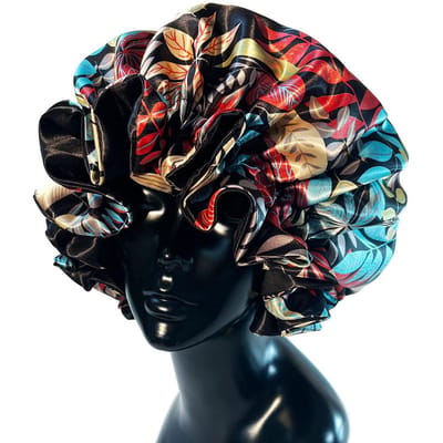Vrouwen satijnen muts dubbellaags zijdezachte grote muts voor dames met print slaapmuts hoofddoek
