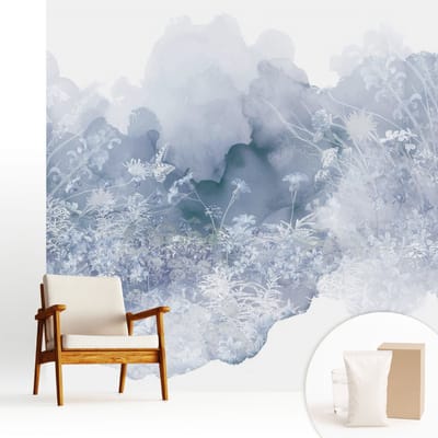 Wallfluent Behang - Bloemenweide Muurbehang - 250x250 cm - Wit Behang - Voor liefhebbers van modern design en abstracte kunst - Behang Voor de woonkamer, voor het kantoor, voor de slaapkamer - Wandbekleding Bloemen en planten