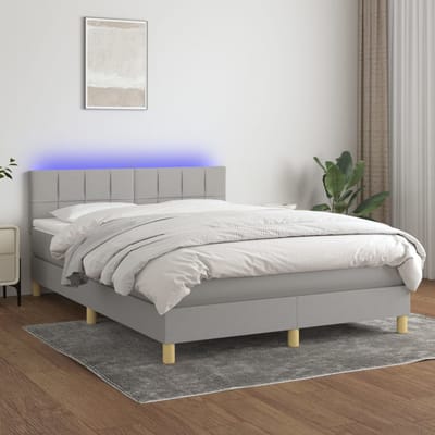 vidaXL - Boxspring - met - matras - en - LED - stof - lichtgrijs - 140x190 - cm