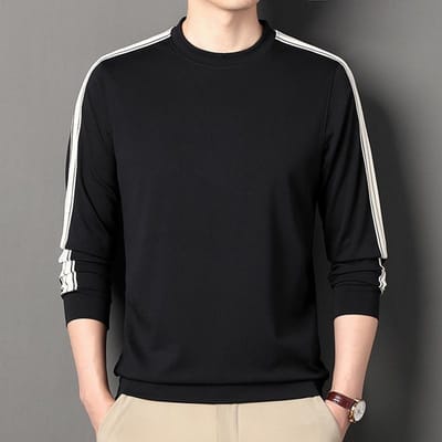 Lente NIEUW Trui met ronde hals Heren T-shirt met lange mouwen Onderhemd Heren Lente en Herfst Nieuw Casual L black