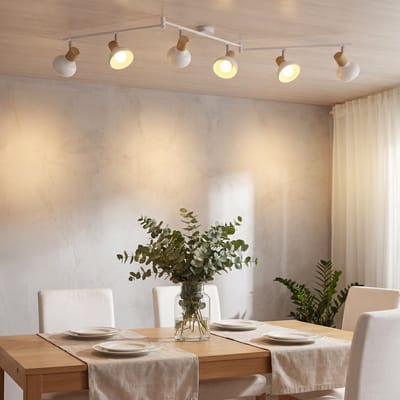 Glitzerlife - Plafondspot Plafondlamp - vintage industrieel - opbouwspots - 6xE14 fitting - draaibaar 350° en kantelbaar 90° - 330° draaibare rail - ijzer - Ø150cm - wit