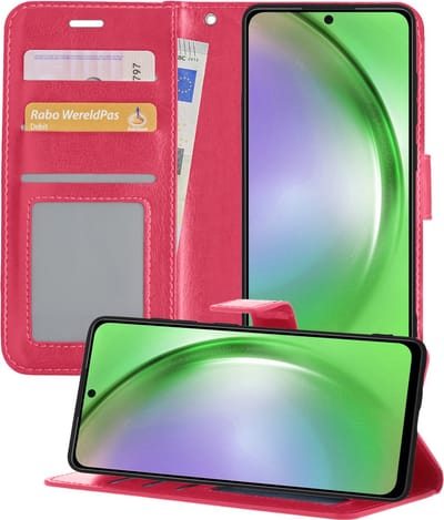 Hoesje - Met Pasjeshouder - Geschikt voor Samsung Galaxy A54 - Luxe Bookcase Portemonee - Flip Case - Kunstleer Book Case - Flipcase - Book Cover - Walletcase - Portemonneehoes - Telefoonhoesjes - Donkerroze