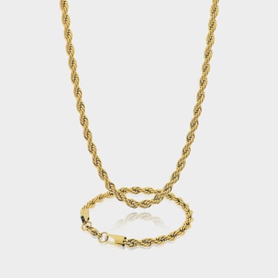 Rope Ketting 7 mm x Rope Armband 5 mm - Gouden Schakelketting en Schakelarmband Heren - 50/21 cm lang - Olympus Jewelry