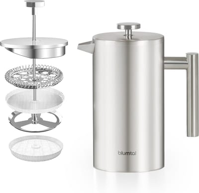 Blumtal French Press Koffiemaker – French Press RVS – French Press Dubbelwandig – Cafetiere – Verse Koffiemaker - 600 ml