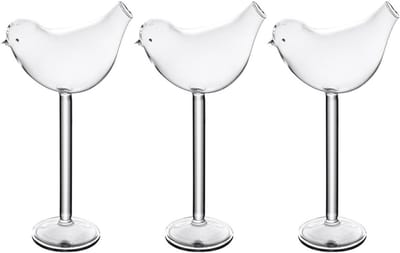 Dailygoods - Homoyoyo 3-delig vogelglas, cocktailglazen van transparant voedselveilig glas, uniek design, elegant drinkglas voor wijn, champagne en creatieve dranken