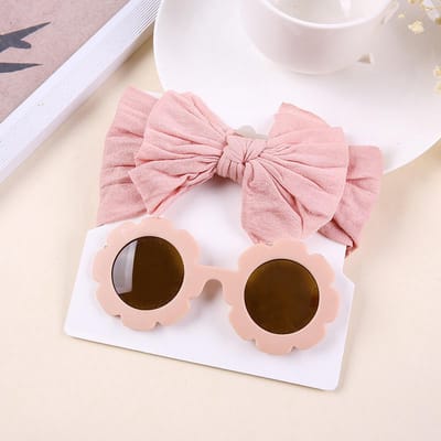 Without Lemon - Zonnebril en Haarband Strikje - Zomer - Trendy - Mode Must-haves - Cadeau Set - Meisjes - Vakantie - 0 tot 5 jaar Roze