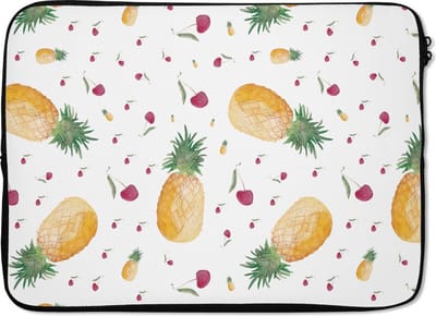 Laptophoes 14 inch - Fruit - Aquarel - Wit - Laptop sleeve - Binnenmaat 33x23 cm - Zwarte achterkant