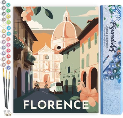 Figured'Art Schilderen op Nummer Volwassenen canvas Reisposter Florence- Handwerk acrylverf Kit DIY Compleet - 40x50cm zonder frame