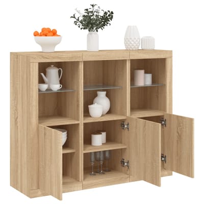 vidaXL - Dressoirs - met - LED-verlichting - 3 - st - bewerkt - hout - sonoma - eiken