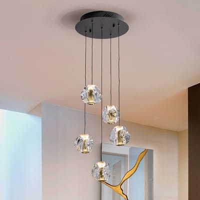 Schuller Valencia LED hanglamp Zaira, Ø 33 cm, zwart/goudkleurig, 5-lamps.