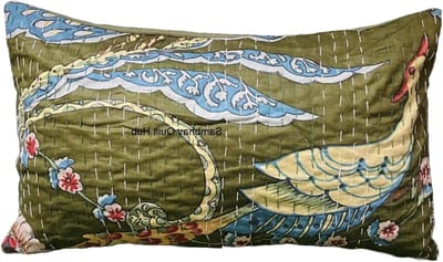 Kussenhoes Katoen - Sierkussenhoes Decoratief - Woonkamer Decoratie - Handgewatteerd Kantha Werk - 50 x 30 inch - Groen