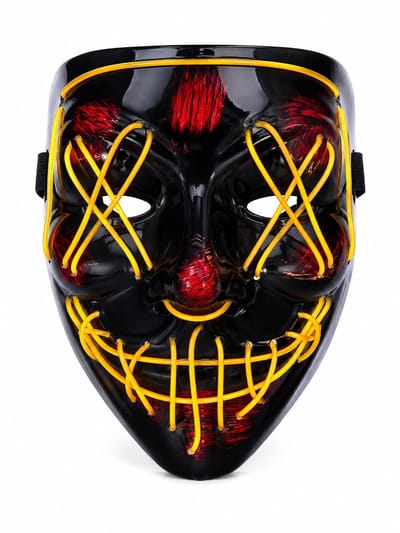 LED masker geel, met 3 lichtstanden - Purge masker - Halloween - Horror masker