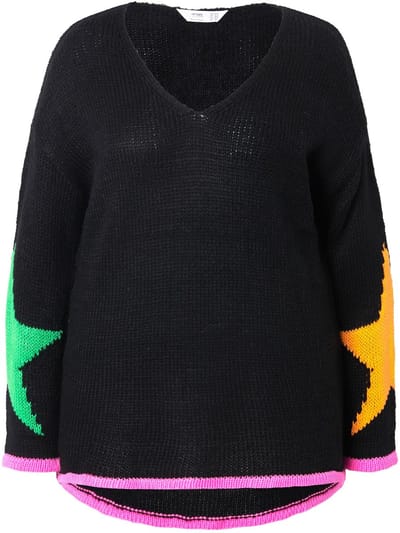Angel of Style - Dames - Trui Loose Fit neonkleurige ster op de achterkant - Zwart - Maat 50+