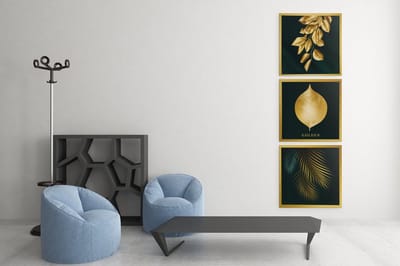 Drieluik Canvas Schilderij Gouden Bladeren – Luxe Wanddecoratie - 3x30x30 cm