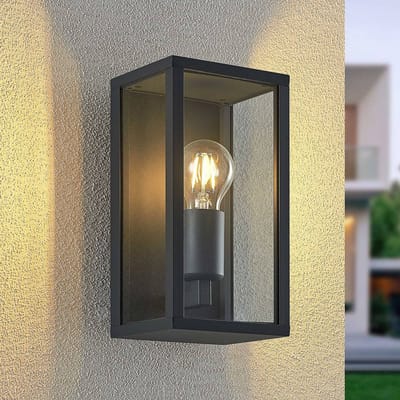 Lindby - Wandlamp buiten - 1licht - Aluminium, glas - H: 26 cm - E27 - antraciet, transparant