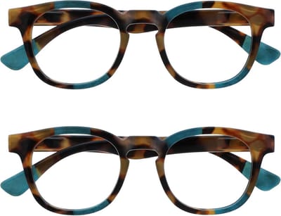 2-Pack Comfortabele Dames Leesbril Schildpad Turquoise +3.00