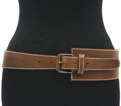 Dames heupriem bruin 8 cm breed met bronzen gesp - Leer - Brede riem - Casual - Maat 85