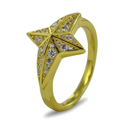 New Bling 9SIL-21841 Zilveren Ring - Dames - Zirkonia - Ster - 14,5 x 18,9 mm - Maat 54 - Zilver - Gold Plated (Verguld/Goud op Zilver)