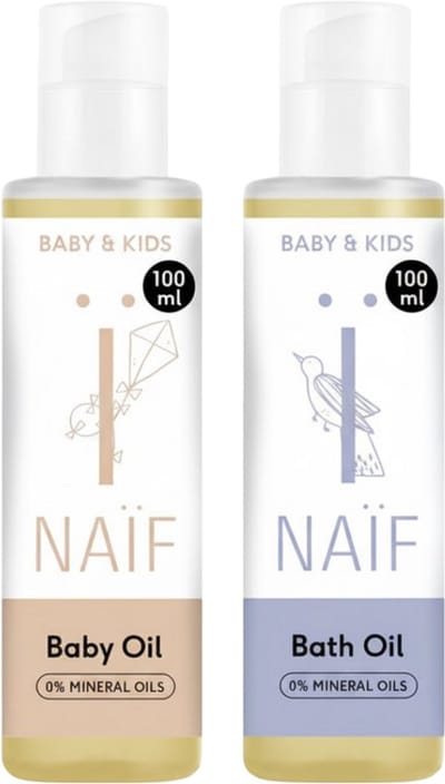 Naïf - Badolie & Babyolie - Voordeelset - Baby & Kids - Huidverzorging - Gevoelige & Droge Huid - 2x100ml