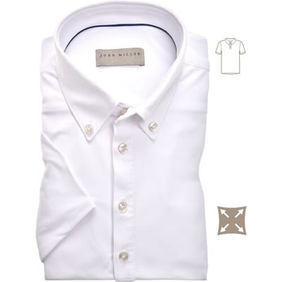 John Miller Polo Slim Casual Button Down Short Sleeve Hyperstretch Wit / male