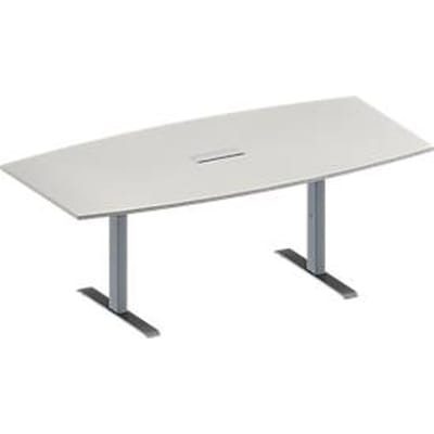 Schäfer Shop Genius Vergadertafel MODENA FLEX, in hoogte verstelbaar, 3-voudige contactdoos, bootvorm, T-poot rechthoekige buis, B 2000 x D 1000/800 mm, lichtgrijs