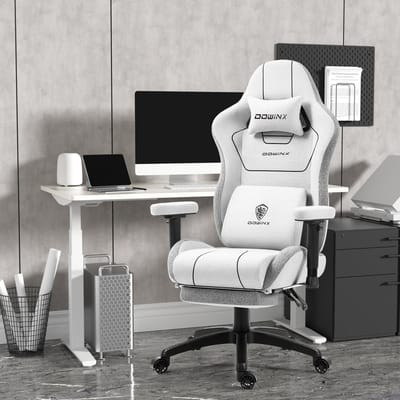 Dowinx Ergonomische Bureaustoel/Gamingstoel – Pocketveren Zitkussen – Met Armleuningen en voetsteun – Stof – Grijs