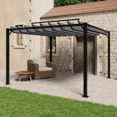vidaXL - Prieel - met - lamellendak - 3x3 - m - stof - en - aluminium - antracietkleurig