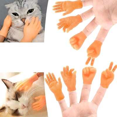 Daity Set van 10 mini rubberen vingerpoppetjes, mini mensenhandjes, rubberen handen, mini vingerpoppetjes, mini vingerhandjes, mini pootjes, mini handschoenen, kattenmassage.
