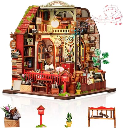 Miniatuurhuis Bouwpakket - Houten Poppenhuis - Creatief Hobbyproject - Gedetailleerd Ontwerp - 1:12 Schaal - Boekenkast
