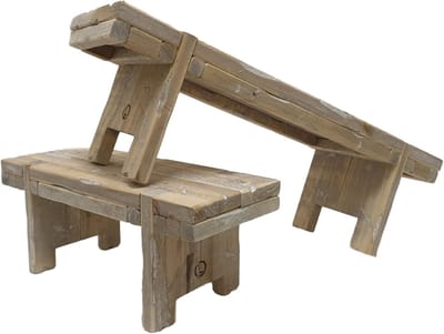 Houten Bankje Set - Decoratie Bankjes - Vensterbank Decoratie - Robuuste Dennehout Afwerking - 58 en 38 cm - Bruin