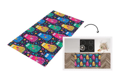 Keukenloper - Loper keuken - Kat - Regenboog - Bloemen - 120x60 cm - Keukenloper vinyl