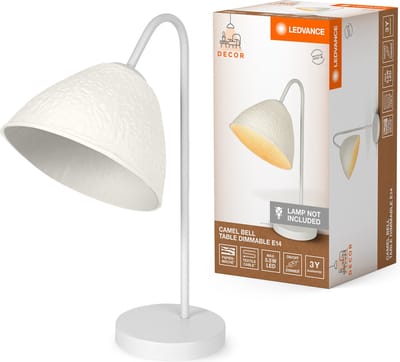 LEDVANCE tafellamp Decor Camel Bell wit van metaal en papier-maché, E14, dimbaar, 220 mm lengte, lampenkap van gerecycled materiaal, duurzaam dankzij vervangbare lichtbron, eenvoudig te installeren
