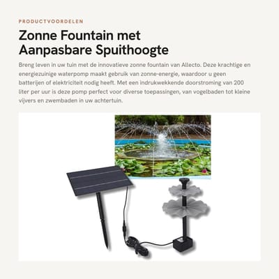 Dailygoods- Zonnepomp 200L/H - Tuinfontein met Pomp - Tuinfontein voor Buiten - Waterornamenten - Flexibel Verstelbaar - Energiezuinig