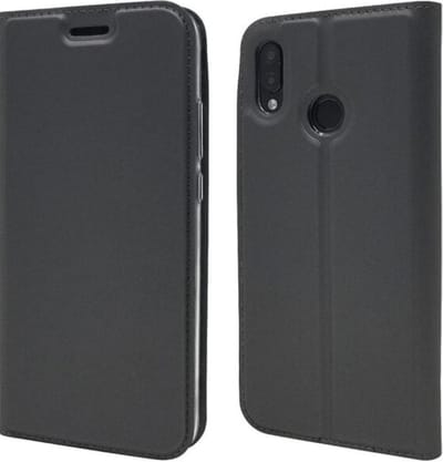 Luxe PU leren bookcase voor Huawei P20 Lite | Leren Portemonnee Hoesje | Lederen Wallet Case TPU | Book Case | Flip Cover | Klap - 360 beschermend Telefoonhoesje - met Magneetsluiting | Antraciet | Donkergrijs