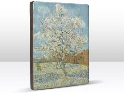 Roze perzikboom - Vincent van Gogh - 19,5 x 26 cm - Niet van echt te onderscheiden schilderijtje op hout - Mooier dan een print op canvas - Laqueprint.