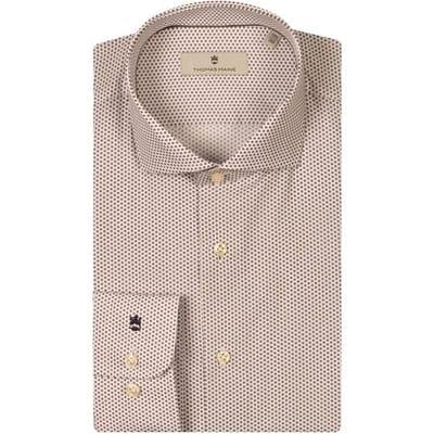 Thomas Maine Overhemd Poplin Geometric Dot Patern Roma Modern Kent Bruin / male