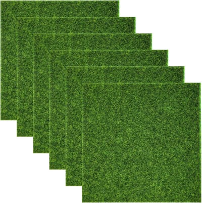 Kunstgras Tegels - Mos Decoratie - Miniatuur Tuin - Realistisch Uiterlijk - 6 stuks 15x15 cm - Groen