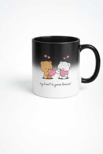 Magic Mok Lieve Beertjes met Harten - "My Heart Is Yours Forever!" | Warmtegevoelige Liefdesmok voor Koppels