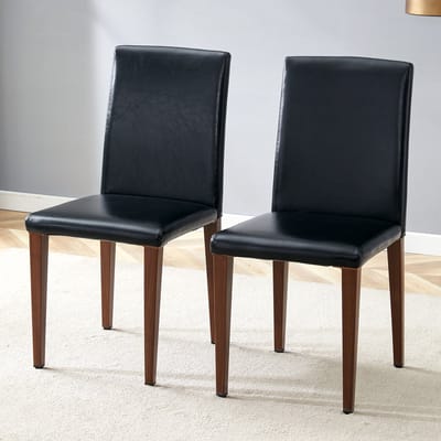 [Set van 2 minimalistische eetkamerstoelen] Lichtgewicht luxe in Europese stijl met een afwerking in zwart walnoothout: zwart PU-leer + metalen poten met een diepe walnootlook. Past perfect in moderne eetkamers.
