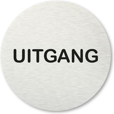 Pictogram Uitgang - aluminum rvs look - deurbordje - 8,5 x 8,5 cm - zelfklevend - rond