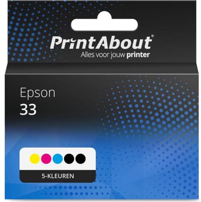 PrintAbout huismerk Inktcartridge 33 (C13T33374012) 5-kleuren Multipack Geschikt voor Epson