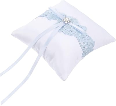 Ring Kussen - Bruiloft Accessoire - Trouw Ceremonie - Strik Decoratie - 15x15 cm - Hemelsblauw