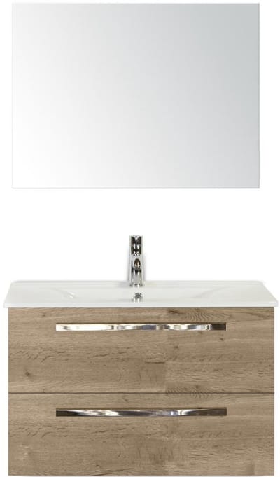 Seville Badmeubelset 80 cm - Natuur Eiken - Keramische Wastafel Wit Enjoy met Spiegel
