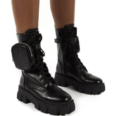 Rimocy Mode Gesp Zak Chunky Platform Laarzen Dames Roze Veters Enkellaarsjes Vrouw Punk Stijl Plus Maat Motorschoenen 43 37 zwart