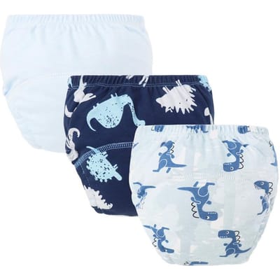 3 Stuks Baby Plasbroekjes voor Meisjes Jongens Wasbare Luiers Baby Stoffen Luiers Herbruikbaar Kinder Ondergoed Peuter Short (Blue,L(11-18kg)) blauw