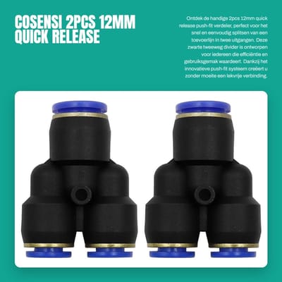 Dailygoods- Tweewegverdeler 12mm - Push-fit Aansluiting - Corrosiebestendig - Eenvoudige Installatie - Levensduur Verlengend - Lekvrije Verbinding - Verdeler