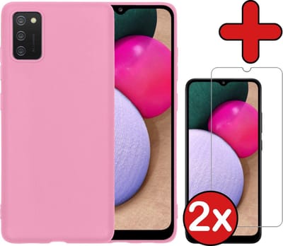 Hoesje - Met 2x Screenprotector - Geschikt voor Samsung Galaxy A03s - Sterk & Shockproof - Telefoon Hoes - Back Cover - Siliconen Case - Telefoonhoes - Lichtroze
