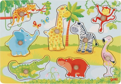 GOKI Steekpuzzel - Babydieren - 8 delen - 30x21x2,4cm - Hout - 1+