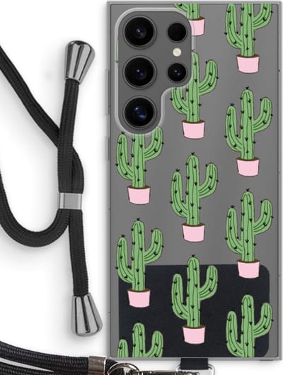 Case Company® - Hoesje met koord geschikt voor Samsung Galaxy S24 Ultra hoesje met Koord - Cactus Lover - Telefoonhoesje met Zwart Koord - Bescherming aan alle Kanten en Over de Schermrand