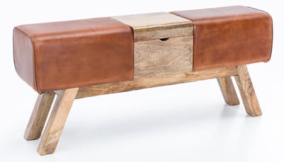 Bankje met opbergruimte (Hout & Leer) - Poef met opbergruimte - Opbergbankje - Zitbankje Slaapkamer / Woonkamer / Hal met Opslagruimte - Industrieel Bankje - Halbankje Hal Decoratie - Entree Meubilair (120 cm x 53 cm x 29 cm)